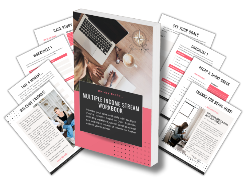 Workbook mockup with eight sample pages